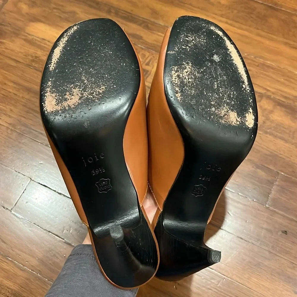 Joie Olya open toed leather mule heel sandal neutral tan size 39.5 size 9 - Picture 8 of 10